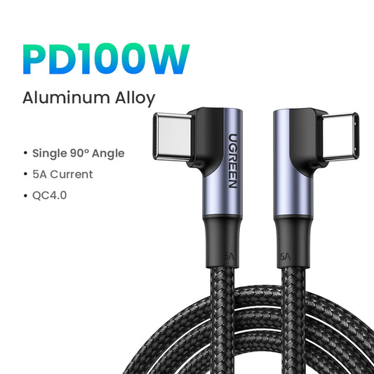 UGREEN 90 Degree USB-C Cable PD100W/60W Type-C Gaming Right Angle Charging Cable 5A/3A for iPhone 17/16 Samsung MacBook 0.5-3M