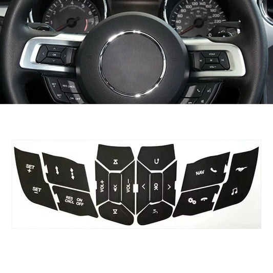 1Pc Black Car Steering Wheel Control Button Repair Sticker for Ford Mustang 2015-2018/2019-2022 Vinyl Button Repair Decal