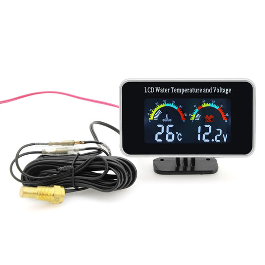 Digital LCD Gauge Dual Meter 0-120℃ Water Temperature Gauge +Voltmeter Water Temp Sensor 1/8NPT for Universal Truck Car 12V24VDC