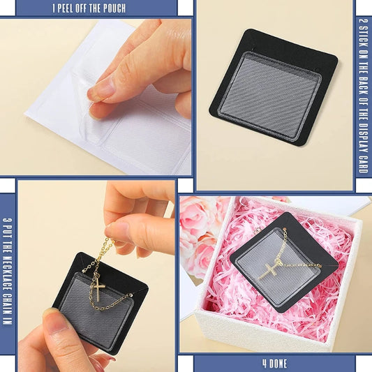 100x Self-Adhesive Necklace Chain Pockets Plastic Label Holders Clear Pocket Sleeves for Hold Loose Chain Jewelry Supply