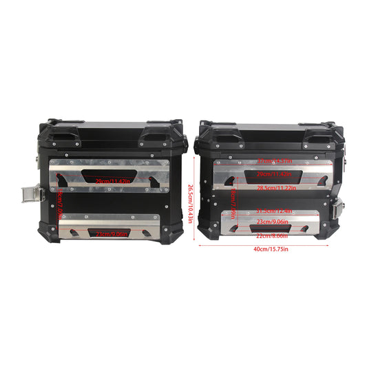 2Pcs Aluminum Motorcycle Side Box Motorbike Side Saddle Bags Luggage Case Saddlebags Storage Trunk Key Lock Toolbox Black/Silver