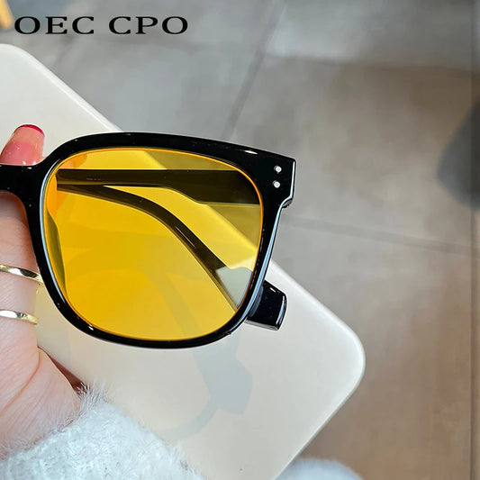 OEC CPO Square Goggles Sunglasses Women Fashion Oversized Punk Glasses Men Trendy Yellow Colors Shades Driving UV400 Eyewear