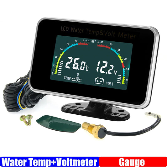 -10~120℃ Digital Water Temperature Gauge+Voltmeter 2 IN 1 LCD Gauge with Sensor 9-36V for Gasoline Diesel Auto Car 12V24V