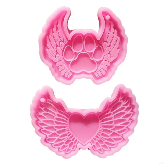 R3MC Shiny Glossy Silicone Molds Love Angel Wing Keychain Mold DIY Ornament Pendant Jewelry Epoxy Resin Crafting Molds