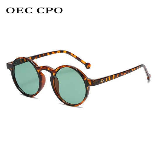 Vintage Round Sunglasses Women Men Classic Leopard Green Shades Sun Glasses Men Fashion Rivets Decorate Eyewear UV400 Goggle