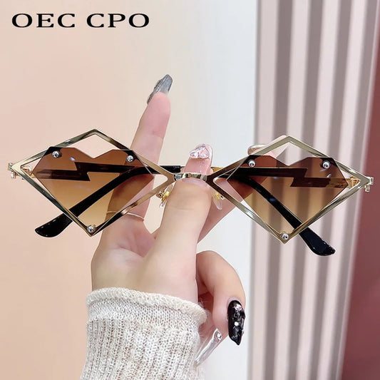 Metal Frames Heart Rimless Sunglasses Women Men Steampunk Luxury Brand Sun Glasses Female Gradient Hip Hop Eyewear UV400 Shades
