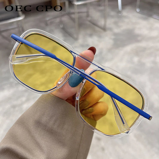 OEC CPO Punk Square Sunglasses Women Men Vintage Metal Frame Sun Glasses Femael Fashion Yellow Shades Eyewear UV400 De Sol Oculo