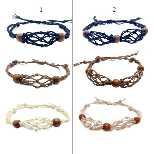 men Empty Stone Holder Bracelet Crystal Holder Bracelet Adjustable Rope Bracelet Cord Handmade Woven Netted Cage Holder