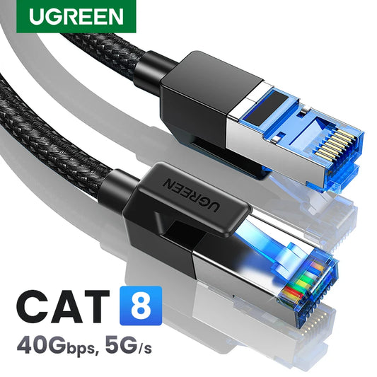 UGREEN CAT8 Ethernet Cable 40Gbps 2000MHz CAT 8 Networking Cotton Braided Internet Lan Cord for PC Laptop PS5 4 RJ45 Cable