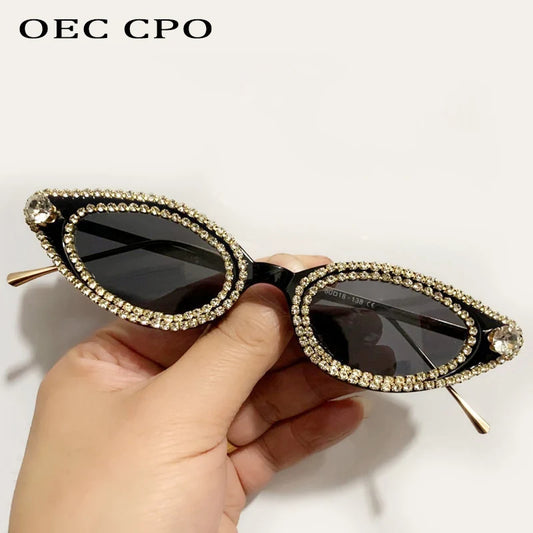 Cat Eye Diamond Sunglasses Women Unique Luxury Rhinestone Fashion Eyewear Female Small Frame Sun Glasses UV400