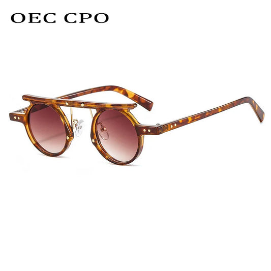 Small Punk Round Sunglasses New Women Men Fashion Light Gray Ocean Lens Sun Glasses Female Multicolor Luxury Rivets Eyewear