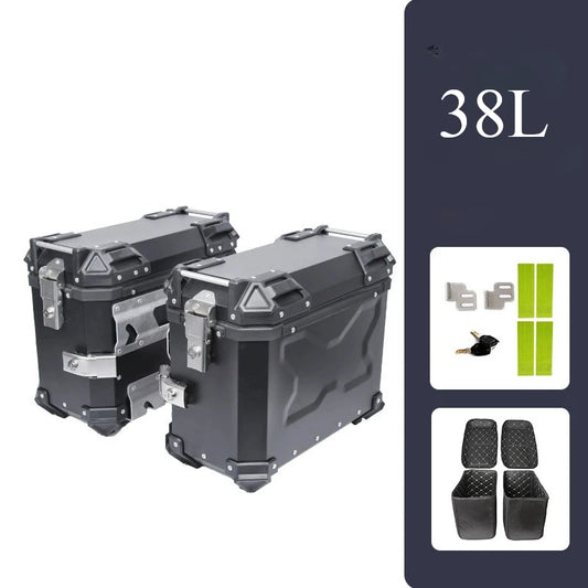 2Pcs 38L Aluminium Motorcycle Side Box Luggage Case Saddlebags Storage Trunk Key Lock Toolbox Quick Release Motorbike Saddle Bag