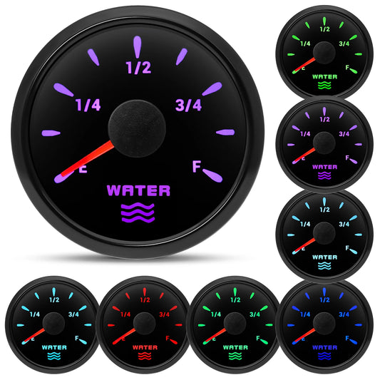 7 Color Backlight 52mm Water Level Gauge 0-190 Ohm Water Level Meter Waterproof Water Tank Meter Indicator for Boat Car 12V 24V