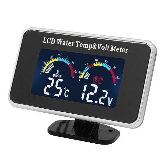 Digital LCD Gauge Dual Meter 0-120℃ Water Temperature Gauge +Voltmeter Water Temp Sensor 1/8NPT for Universal Truck Car 12V24VDC