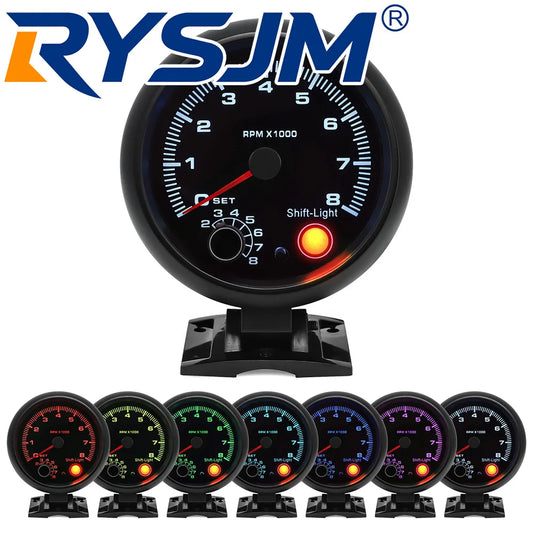 0-8000RPM Tachometer with Holder Shift Light 7 Color LED for Petrol Car 4/6/8 Cylinder RPM Meter Indicator Tacho Gauge 12V