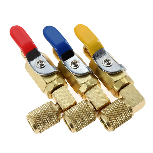 3Pcs R134A Air Conditioner Ball Valve with 1/4" SAE  90 Degree Shut-Off Valves for HVAC R410A R22 and R12 Charging Hoses