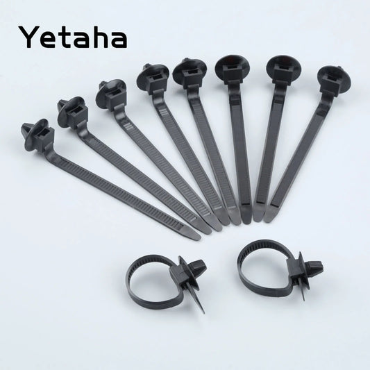 Yetaha 50PCS Car Cable Fastening Ties Nylon Black Car Auto Cable Strap Push Mount Wire Tie Retainer Clip Clamp