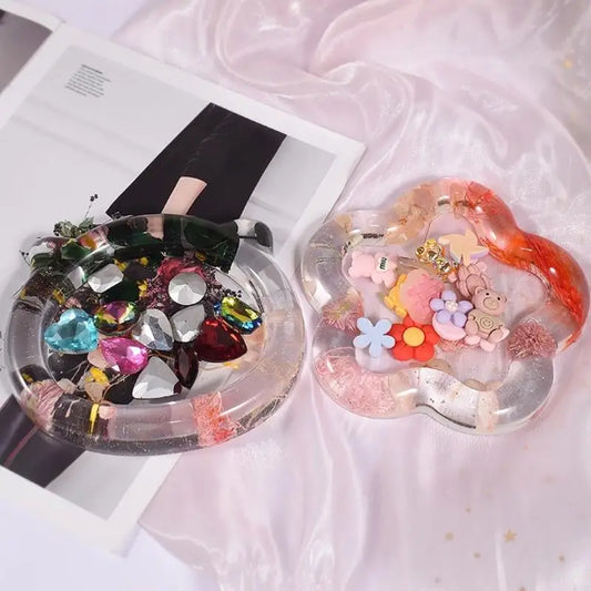 R3MC Gemeotric Love Flowers Bear Storage Tray Mould Silicone Agate Molds Glossy Mirror Molds for Making DIY Crafts