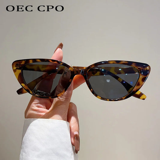 OEC CPO Cat Eye Sunglasses Small Frame Leopard Color Shades UV400 Fashion Sun Glasses for Women Trending Eyewear for Men 2025