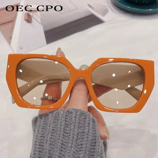 OEC CPO Square Sunglasses Women New Fashion Orange Punk Sun Glasses Men Vintage Shades UV400 Female Retro Eyewear Gafas De Sol