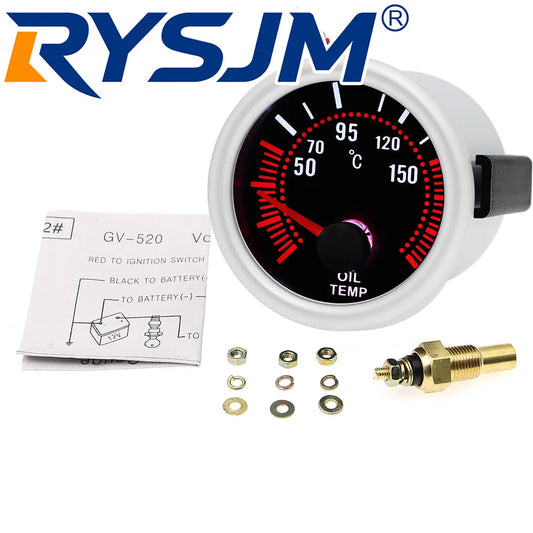 50-150℃ 52MM Oil Temperature Gauge with Temp Sensor 1/8NPT White LED Car Gauge for Universal Petrol Racing Car Meter