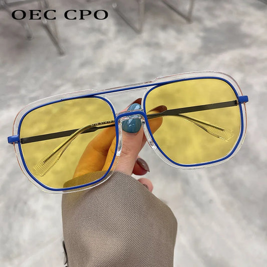 OEC CPO Punk Square Sunglasses Women Men Vintage Metal Frame Sun Glasses Femael Fashion Yellow Shades Eyewear UV400 De Sol Oculo